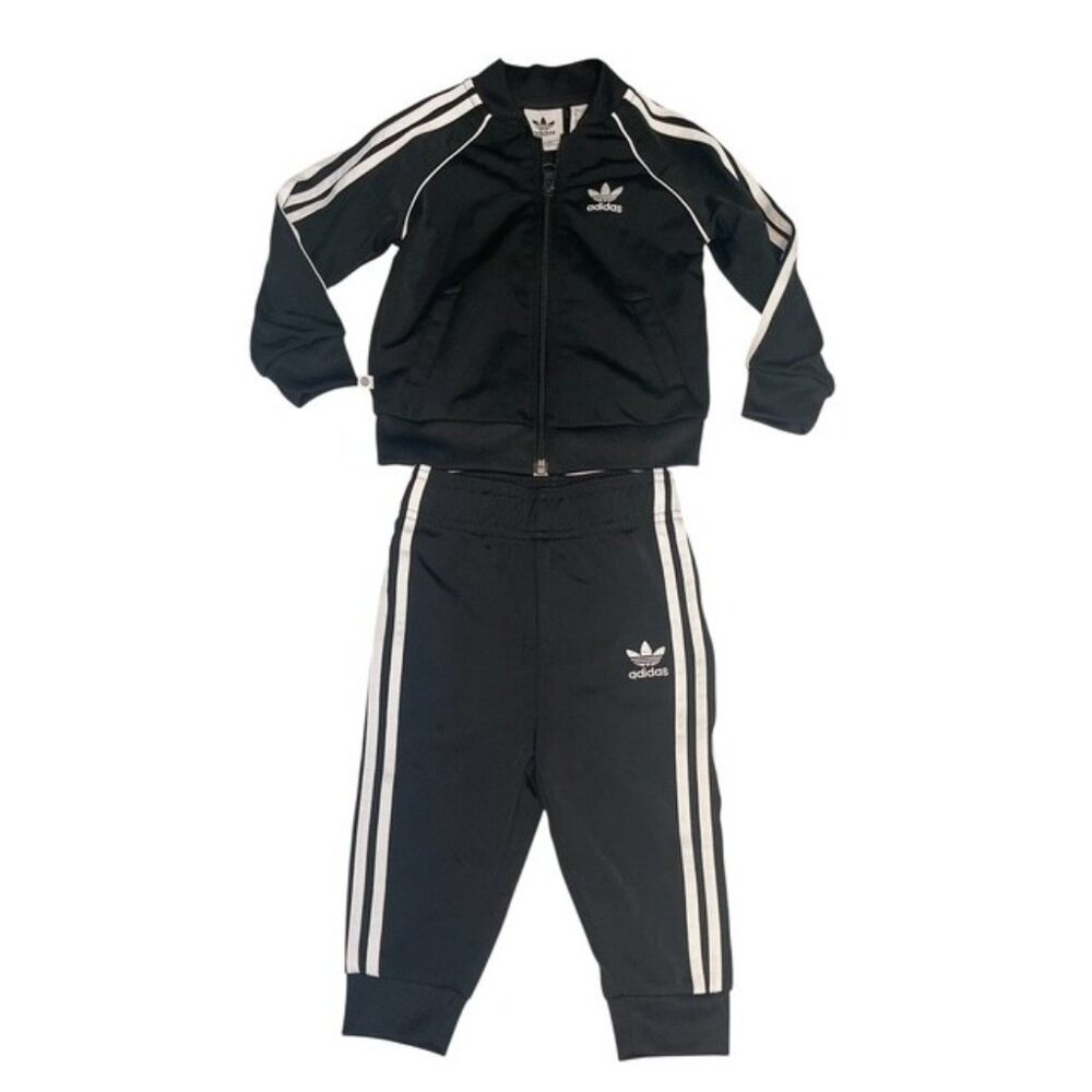 Adidas Baby Track Suit 2pc Black White Stripes Size 12M Jacket Pants